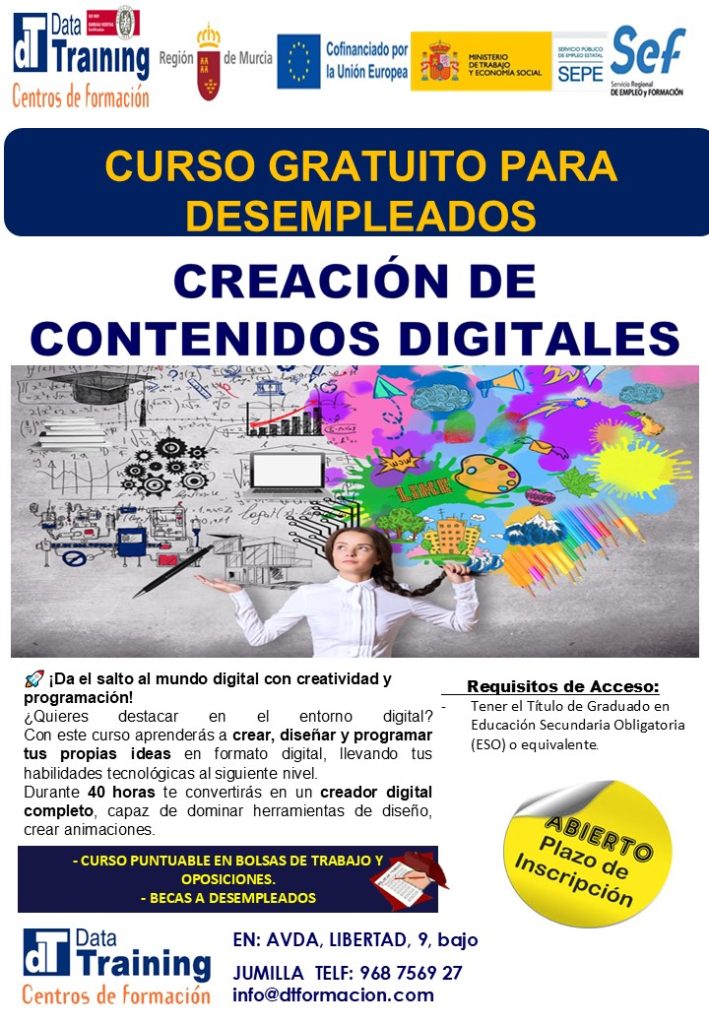 ¡Da el salto al mundo digital con creatividad y programación! ¿Quieres destacar en el entorno digital?Con este curso aprenderás a crear, diseñar y programar tus propias ideas en formato digital, llevando tus habilidades tecnológicas al siguiente nivel. Durante 40 horas te convertirás en un creador digital completo, capaz de dominar herramientas de diseño, crear animaciones.
